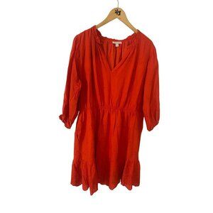 Knox Rose Women's Orange Long Sleeve Laser Cut Bohemian Midi Dress - XXL